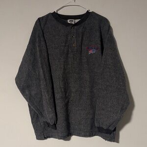 Vintage Men's Buffalo Bills Charcoal Henley Sweatshirt with Logo Sz. XL